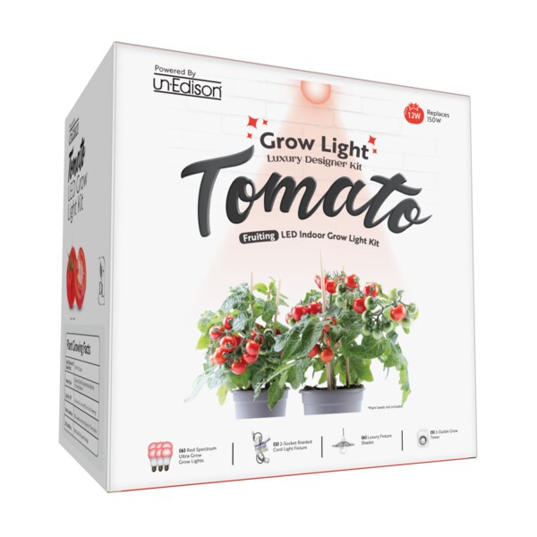 Miracle Led 2-Socket Tomato Grow Light Kit- Red Spec. 12W Replace 150W Grow Bulbs, Silver Shades, Timer, 3PK 802082 - main